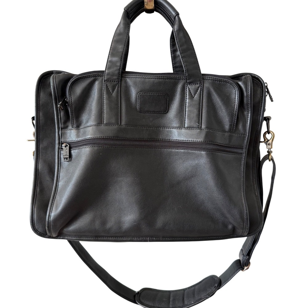 Tumi Briefcase Mens Large Black Leather Laptop Bag Professional Travel Messenger